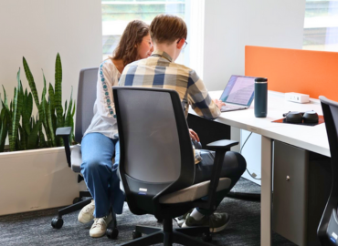 Co-Workers working together in the CfE Co-Working Space